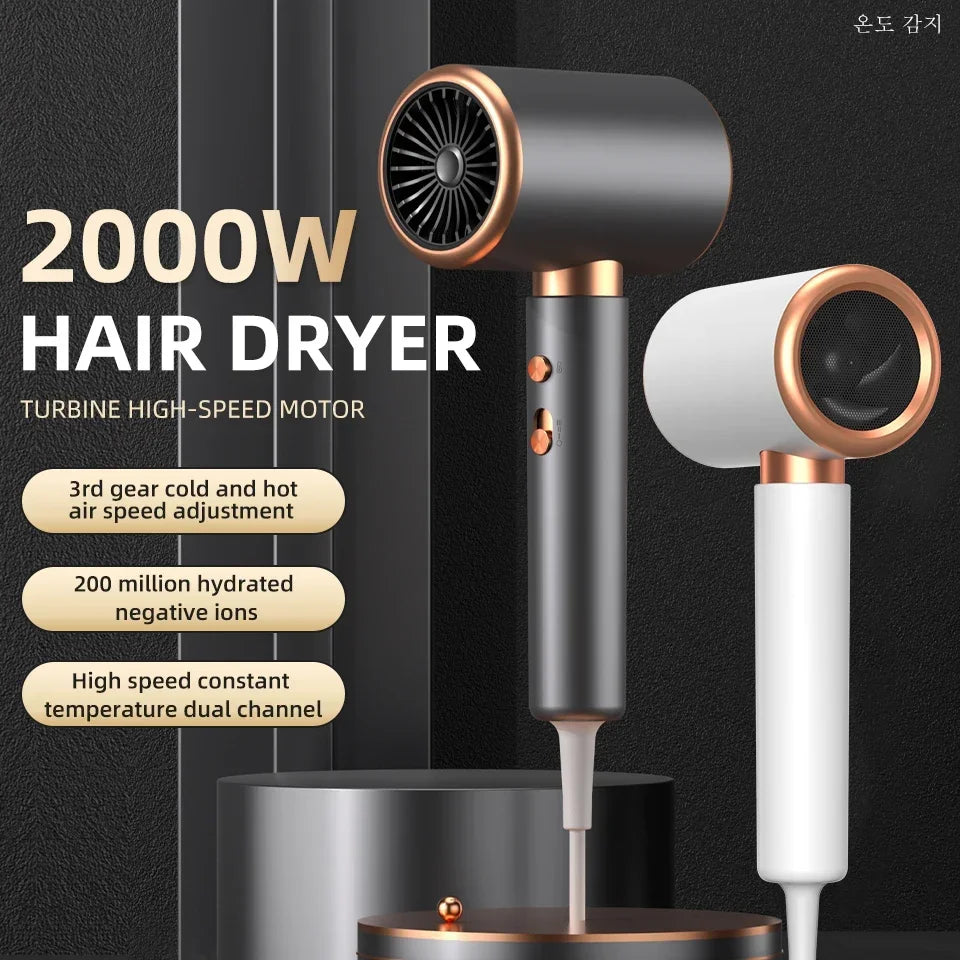2000W 3th Gear Professional Hair Dryer Negative Lonic Blow Dryer Hot Cold Wind Air Brush Hairdryer Strong PowerDryer Salon Tool